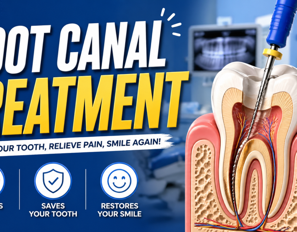 Dentist performing root canal treatment to save infected tooth